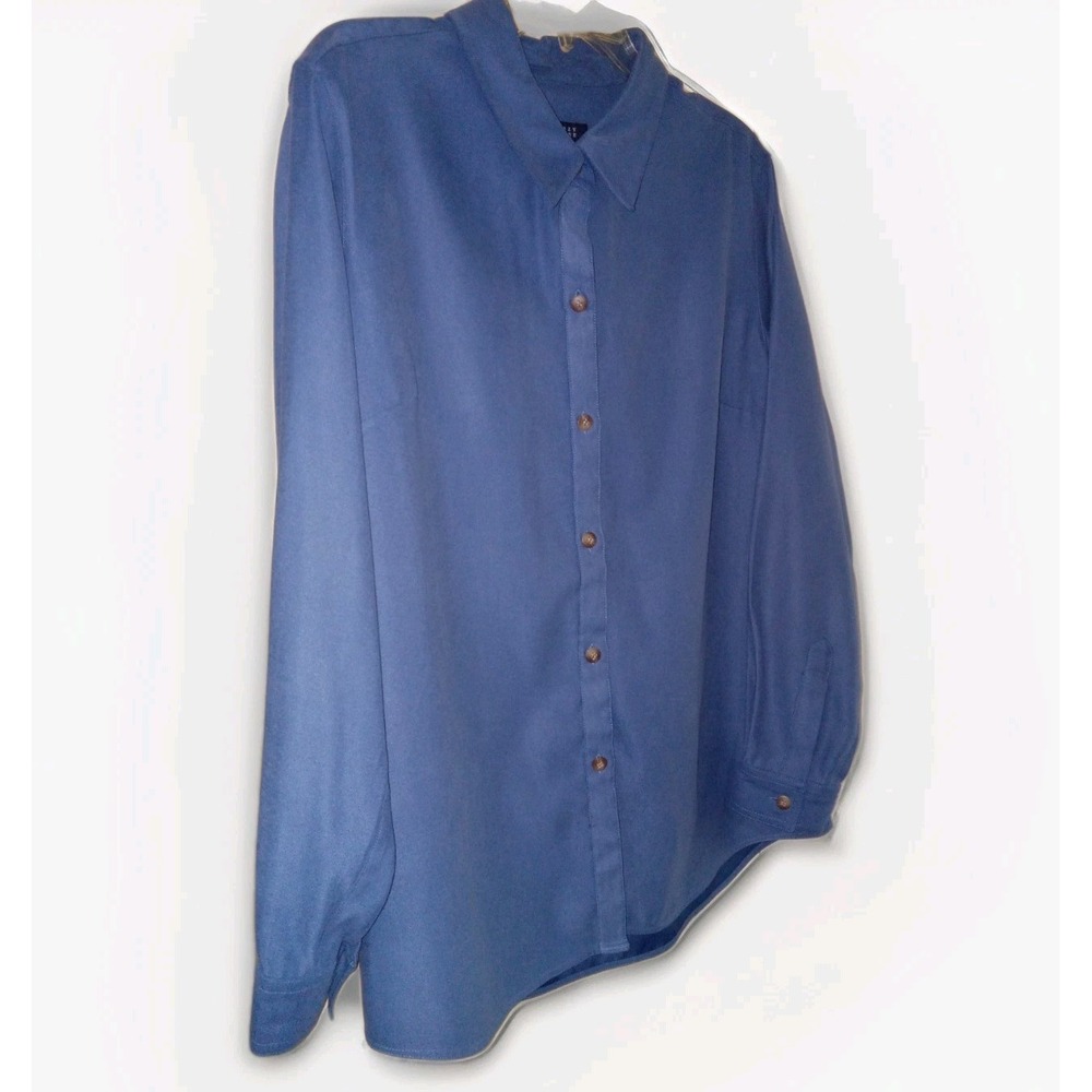 Sz L Crazy Horse Liz Claiborne Button Up Blue Shirt Women Collared office career